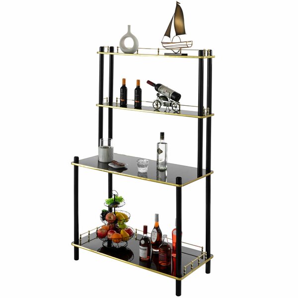 Fabulaxe Modern Display Wooden Console Bar Serving Table with 4 Tiered Open Shelves, Brown QI004486.BN